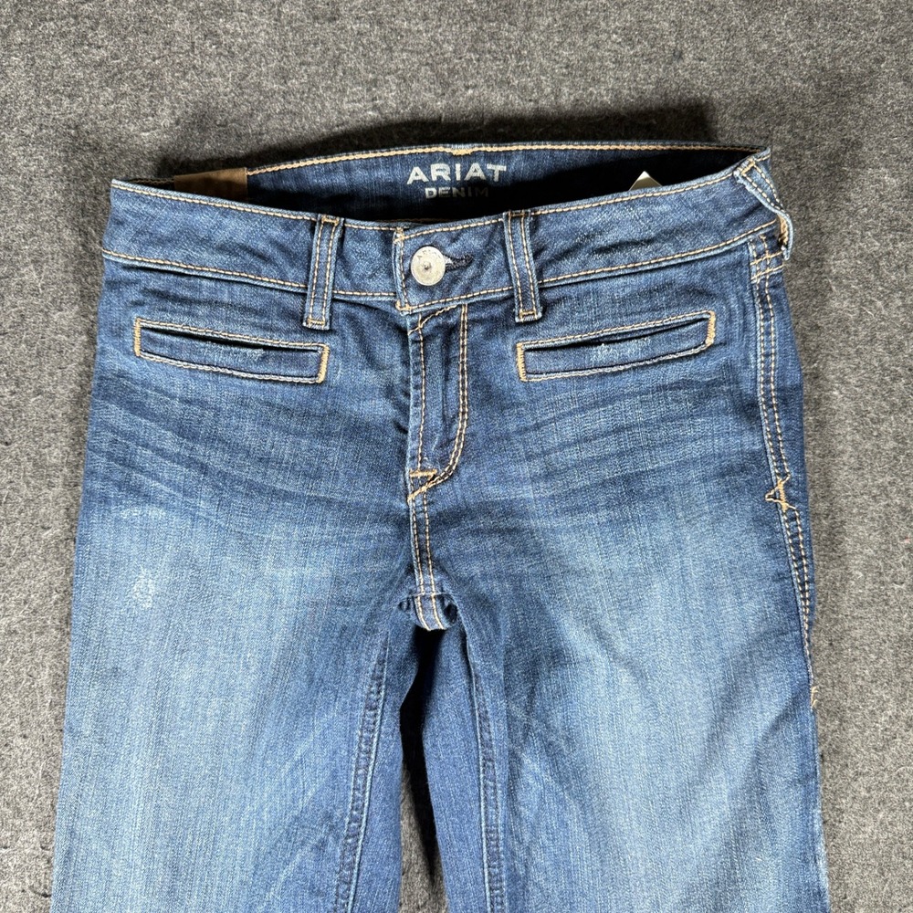 Ariat Denim Trouser Jeans Womens 28R Medium Wash Flare Wide Leg Mid Rise 13423 - Picture 3 of 14